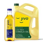 Jivo Canola Cold Press Edible Oil 5 Litre with Jivo Extra Light Olive Oil 1 Litre | Healthy Cooking Oil for Daily Use | Ideal for Roasting, Frying, Baking All Types of Cuisines | Pack of 6 Litres