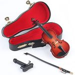 Dselvgvu Wooden Miniature Violin with Stand,Bow and Case Mini Musical Instrument Miniature Dollhouse Model Home Decoration (5.63"x2.05"x0.75")