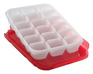 Signoraware Food Grade Bpa Free Ice Tray with Just One Twist Ice Out / Ice Cube Storage Box / Freezer Trey / Lid With Side Clip Lock – Spill Proof (18 cubes, Red)