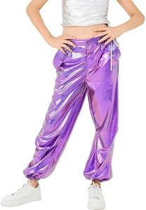 LOLANTA Street Dance Outfits Girls 80s 90s Week Pants for School Jazz (Purple, 8)