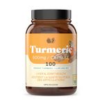 Organic Turmeric Capsules - Raw & Pure Curcumin Root Powder Supplement, 100 Capsules 600mg