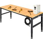 VEVOR Workbench Adjustable Height, 61" L X 20" W X 36" H Garage Table w/ 27.1" - 36" Heights & 2000 LBS Load Capacity, with Power Outlets & Hardwood Top & Metal Frame & Foot Pads, for Office Home