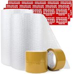 2 Rolls of Bubble wrap, 300mm x 22m Total - 3 Packing Tape, 30 Fragile Stickers for Moving House - Perforated Bubble Wrap Rolls for Easy Tearing - for Packaging, Packing, Posting Parcels Moving Boxes