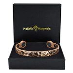 Mens Pure Copper Magnetic Bracelet Copper Bangle Holistic Magnetic Band with 6 Powerful Neodymium Magnets Unisex Adjustable, Hammered Cuff-HM (L: Wrist 19.5–22cm/7.7–8.6”)