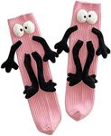 Funny Kids Holding Hands & Feet Socks, Magnetic Mid-Tube Socks for Toddler Baby Girl Boy 1-12 Years Friends Sisters Brothers, Pink, 1-12 Years