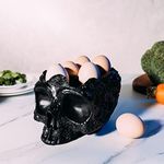 GUTE Skull Egg Holder Container Bowl 6" H Half Dozen Decorative Egg Keeper Storage Display Organizer Serveware Breakfast Serving for Countertop, Kitchen, Decor Skeleton Trick Or Treat