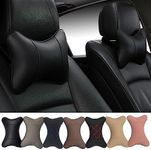 yuhuru Car Neck Pillows Both Side Pu Leather 2pieces Pack Headrest Fit for Most Cars Filled Fiber Universal Heatrests Pillow for Home and Office Chair (Black)