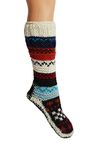 Tibetan Socks Hand Knit Wool Fleece Lined Long Slipper Socks (X-Small, Red)