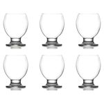 Glasshop Modern Stylish Clear Tumbler Glasses - Set of 6 Short Stem Wine, Juice, Water, Whisky, Cocktail, and Cognac Snifter Glasses - 280ml Capacity