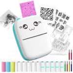 Mini Inkless Sticker Printer 13 Rolls Paper, Bluetooth Wireless Thermal Pocket Printer for Phone iOS Android, Portable Print Pod for Notes Stickers Photos Pictures Gift for Kids (BU)