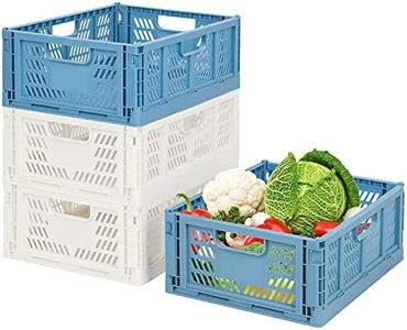 2 Blue 2 white Plastic Storage Basket Folding Storage Boxe Crate Drawer Organizer Stackable Shelf Basket Collapsible Closet Container Food Fruit Bottle Book Organiser for Home Office Kitchen Basket