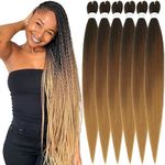 Xusuperb Pre Stretched Braiding Hair Extensions 30 inch Ombre Brown 6 Packs Long Kanekalon Easy Braids Extensions Hair Hot Water Setting Soft Yaki Knotless Synthetic Hair for Braiding(1B/30/27#)