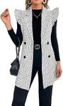 WDIRARA Women's Plus Size Plaid Button Open Front Sleeveless Blazer Jacket White Plaid XS