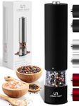 Electric Pepper Grinder or Electric Salt Grinder - Single Battery Operated Stainless Steel Salt or Pepper Mill with Light (Black) - Automatic One Handed Operation with Adjustable Ceramic Grinder