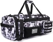 LHI 50L Tactical Duffle Bag for Men, 3-in-1 Gym Duffle and Backpack, Shoe Compartment, Laptop Sleeve and MOLLE, Carry-On Travel Weekender and Overnight Bag – Black and White