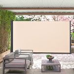 145" x 72" Retractable Side Awning, Outdoor Projector Screen, Waterproof & UV-Resistant,Folding Privacy Screen Room Divider Roll Up Balcony（Beige）