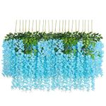 Pauwer Silk 12 Pack 3.6 Feet/Piece Artificial Wisteria Vine Garland Fake Wisteria Flowers With Green Leaves Hanging Flowers Garland Wedding Arch Backdrop Decor (Blue)