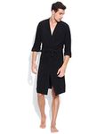 SAND DUNE Men's Terry Cotton Full Sleeve Knee Length Plain Bathrobe Gown with Pocket & Waist Belt (Black, X-Large)