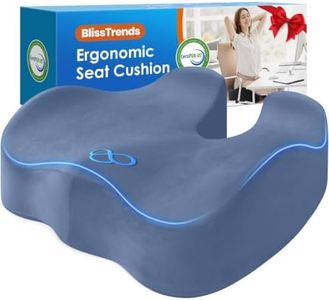 BlissTrends Seat Cushion,5.2in Thick Memory Foam Cushions for Office Chair, Car Seat, Airplane, Relieving Pressure Tailbone Sciatica Back Pain for Long Sitting Office Workers, Car Drivers LightBlue