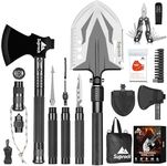 Suprock Survival Shovel High Carbon Steel Tactical Shovel Axe Military Folding Entrenching Tool Camping Hiking Camping Shovel Carrying Pouch Car Emergency Survival Gear (Plus Size Black)