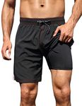 Nonwe Mens Swim Trunks with Compression Liner Quick Dry Summer Board Shorts Swimwear, Black, 38