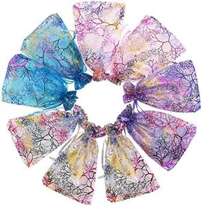 SumDirect 100pcs 5x7inch Mixed Color Coralline Organza Gift Bags, Wedding Favor Party Jewelry Candy Pouches with Drawstring