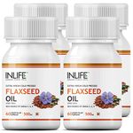 INLIFE Flaxseed Oil (Omega 3 6 9) Fatty Acid Supplement (Quick Release) Extra Virgin Cold Pressed 500 mg - 60 Liquid Filled Hard Shell Capsules (Pack of 4, 240)