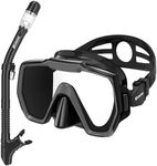 EMSINA E8 Freedom HD Dry Snorkel Set,Panoramic Wide View,Anti-Fog Scuba Diving Mask,Professional Snorkeling Gear(BlackGrayx2)