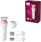 PHILIPS Lady Shaver Series 6000 Wireless Razor with 6 Accessories Body Exfoliating Glove Bikini Zone Trimmer (Model BRL146/00), White/Pink
