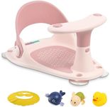 Baby Bath Seat LDIIDII Baby Bathtub Seat Infant Bath Seat for Babies 6 Months&Up Sit Up Bathing in Tub,Toddler Bath Seat with Water Thermometer/4 Strong Suction Cup/3 Bath Toys/Shower Cap (Pink Red)