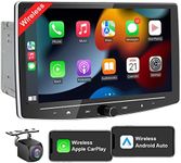 10 Inch Double Din Car Stereo Wireless Carplay & Android Auto, 8 Core 2+32G Touchscreen Android Car Radio with Live Rearview Camera,Detachable QLED Screen,Dual Bluetooth/WiFi/AM/FM/GPS,5.1 Channel