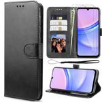 YIRSUR Case Compatible for Samsung Galaxy A15 4G/5G with 2 Pack Screen Protector, Shockproof PU Leather Magnetic Flip Wallet Cover, Stand Feature and Full Protection Kickstand Phone Case Black