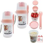 Oraony 2pcs Breakfast on the Go Cups, Milk and Cereal Container to go, Yogurt Parfait cup with lids, Overnight Oats Containers, Portable Leak-proof Oatmeal jar with Salad Dressing Holder 27oz