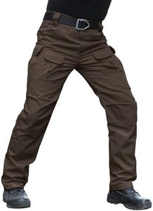 Hiwise Men's Stretch Tactical Pants Water Resistant Ripstop Cargo Pants Outdoor Lightweight EDC Work Hiking Pants (Dark Brown, 38WX30L)