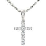 KONFEN Cross Necklace for Men Women, Stainless Steel Cross Pendant Chain 60cm with Cubic Zirconia, Mens Big Crucifix Necklaces Hip Hop Punk Birthday Jewelry Gift for Man Women for Boys Girls (Silver)