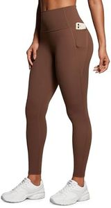 CRZ YOGA Womens Butterluxe Workout Leggings 28 Inches - High Waisted Gym Yoga Pants with Pockets Running Buttery Soft Coffee Brown Large