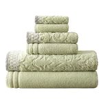 Pacific Coast Textiles Damask Jacquard Towels with Embellished Border Set, Cotton, Sage, Single Size, 6-Piece