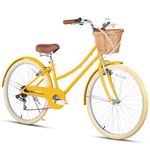 Glerc Missy 26" inch Girl Cruiser Youth Teen Woman Bike 6-Speed Teen Hybrid City Bicycle for Youth Ages 14 15 16 17 18 19 20 Years Old with Wicker Basket & Lightweight,Yellow