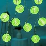 SWEET SHINE Green Lantern String Lights with USB Power Adapter, 8.7' Clear Wire 10 Waterproof Nylon Lantern 8" Spacing Hanging Globe Light Set with 5V 1A Wall Charger (Green)