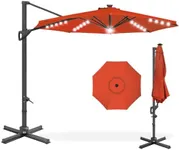 Best Choice Products 10ft Solar LED Cantilever Patio Umbrella, 360-Degree Rotation Hanging Offset Market Outdoor Sun Shade for Backyard, Deck, Poolside w/Lights, Easy Tilt, Cross Base - Rust