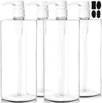 Youngever 4 Pack 1000ML Plastic Pump Bottles for Shampoo, 1 Liter Empty Shampoo Pump Bottles, Plastic Cylinder with Lockdown-Leak Proof-Pumps (White Pump)