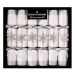 Royle Exquisite Collection Box of 6 Premium Christmas Crackers 13.5" Wide Barrelled - Silver Snowflake Xmas Crackers Xmas Decorations Tableware