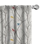 Ambesonne Nature Curtains, Birds Wildlife Cartoon Like Image with Tree Leaf Art Print, Window Treatments 2 Panel Set for Living Room Bedroom, Pair of - 28" x 84", Mustard Maroon