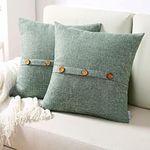 FUTEI Sage Green Linen Decorative Throw Pillow Covers 26x26 Inch Set of 2, Square Euro Shams Cushion Case with Vintage Button/Zipper,Modern Farmhouse Home Decor for Couch,Bed