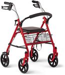 Medline Steel Rollator Walker with 8 Inch Wheels, Folding Rolling Walker, Adjustable Arms, Supports 300 lbs, Red