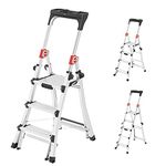 Hailo TL100 Topline 3-in-1 Aluminium Telescopic Ladder - Flexible Working Height 3-5 Steps Maximum Load 150 kg - 2.65-3.09 m Working Height Adjustable - Extra Large Platform - Extendable Ladder -