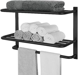 Towel Rack for Bathroom, DEWVIE 22 Inch Tower Holder with Tower Bars, SUS 304 Stainless Steel Lavatory Bath Towel Shelf Towel Hanger Wall Mount, 3-Tier (Matte Black)