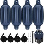 Dreizack Boat Fenders 4 Pack 5.5"x20", Boat Bumpers for Docking with 4 Ropes, Inflatable Ribbed Marine Pontoon Boat Fender Bumper for Docks with with 1 Storage Bag, 1 Air Pump and 4 Needles, Navy