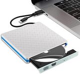 External CD DVD Drive Slim USB C Writer Portable Type C & USB 3.0 CD-RW DVD-R Combo Burner Player for Windows 10/8/7 PC Laptop Desktop Computer, Surface Pro (White)