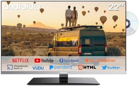 SYLVOX FHD 22 inch Smart RV TV with DVD Player Built in and Satellite Decoder, Frameless Design, Support WiFi Bluetooth, HDMI USB, Smart Android 12V TV for Caravan, RV, Motorhomes, Home